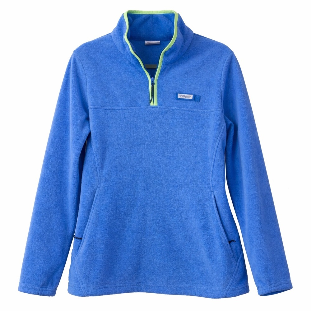 Columbia PFG Slack Water Fleece Pullover Blue Lime Green Women’s Med EUC